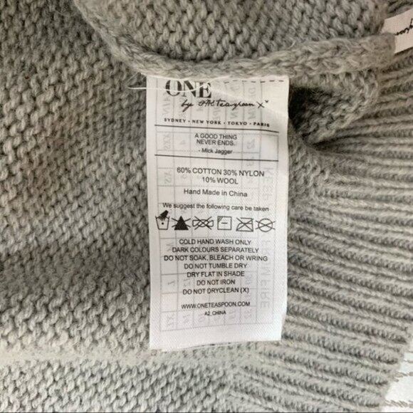 Free People One Teaspoon Classic Cotton Chunky Knit Sweater Grey Oversized Small - Picture 13 of 16